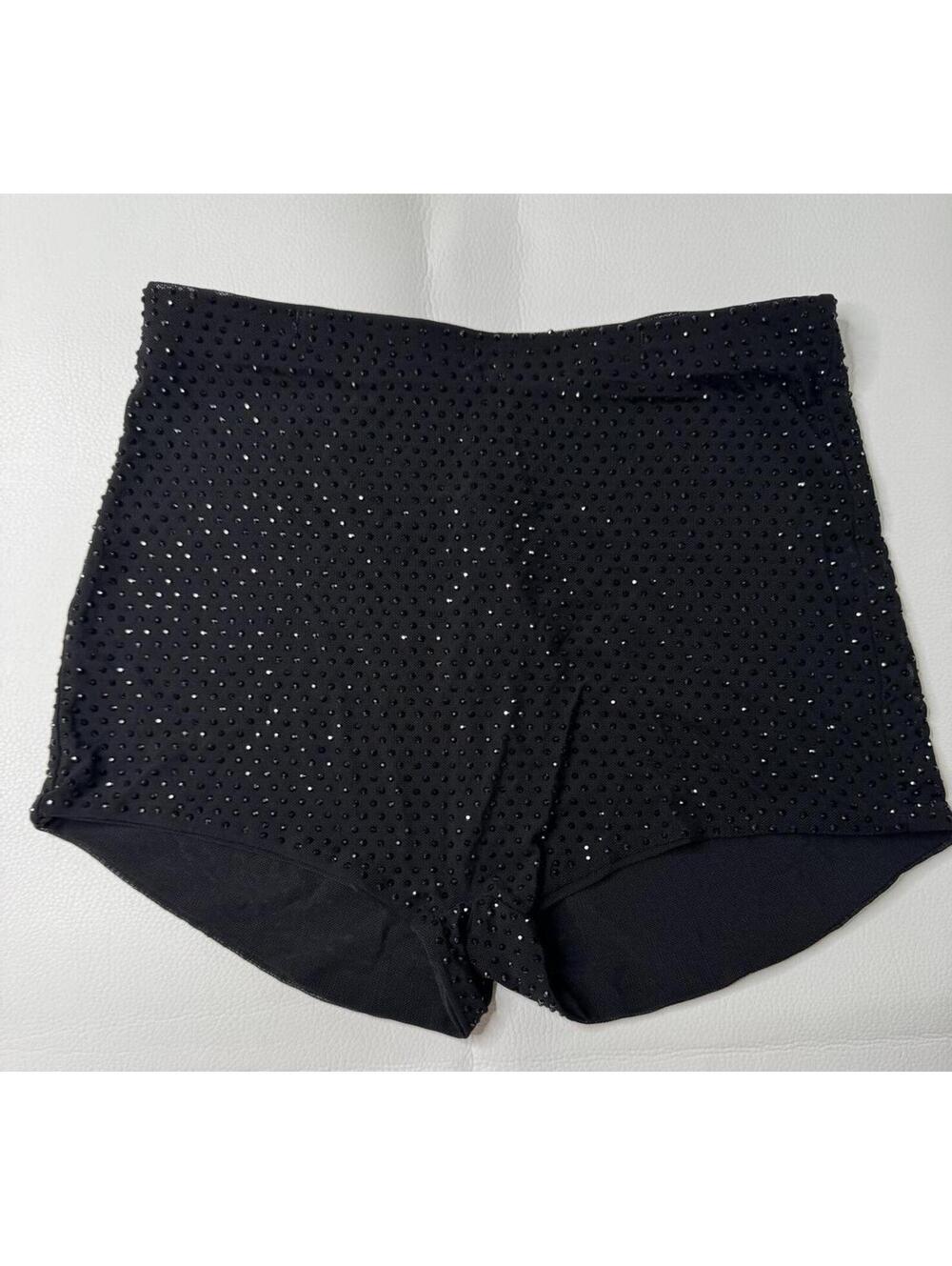 Black High-Waisted Shorts with Studded Detailing